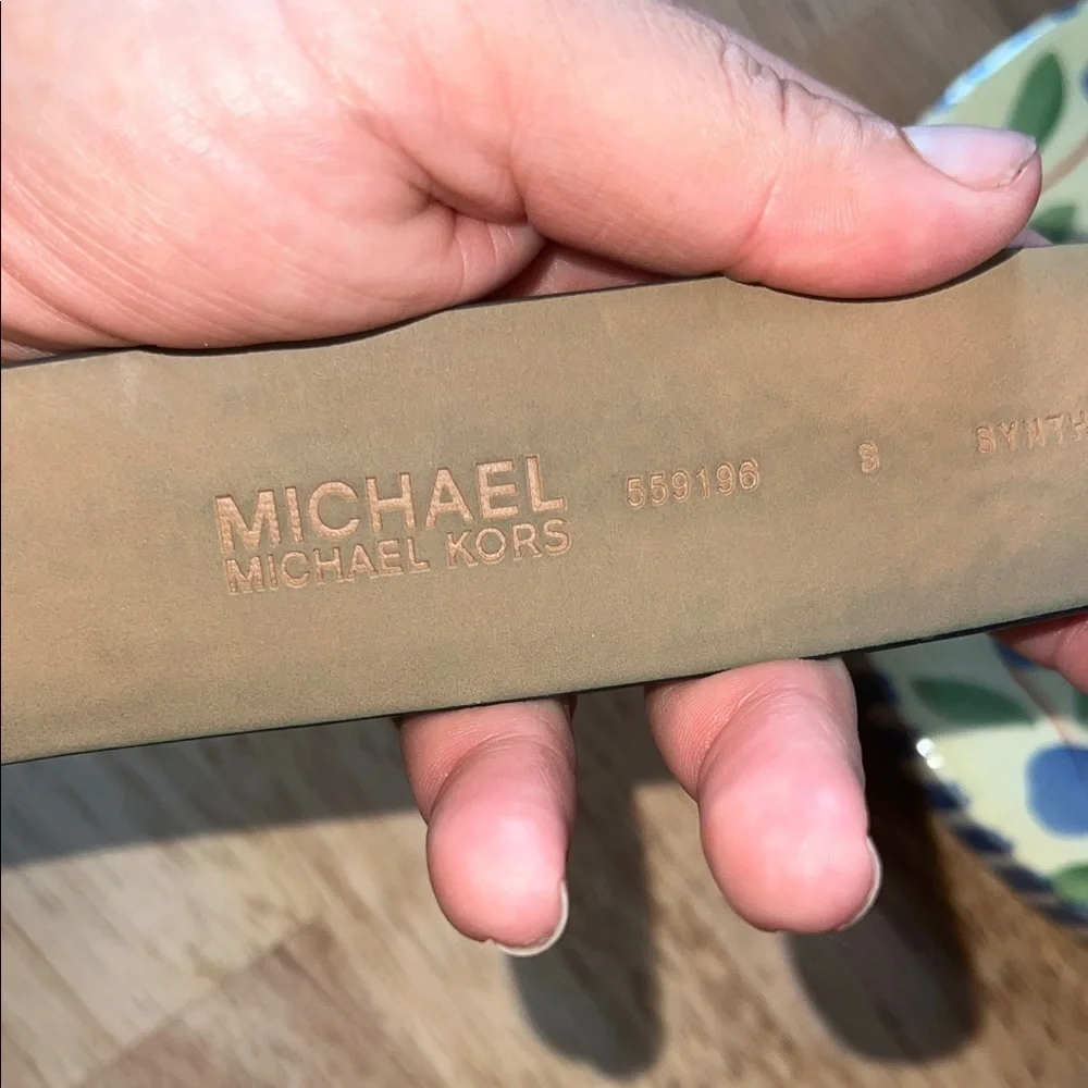 Michael Kors Gray MK Logo Canvas Belt with Silver Buckle
